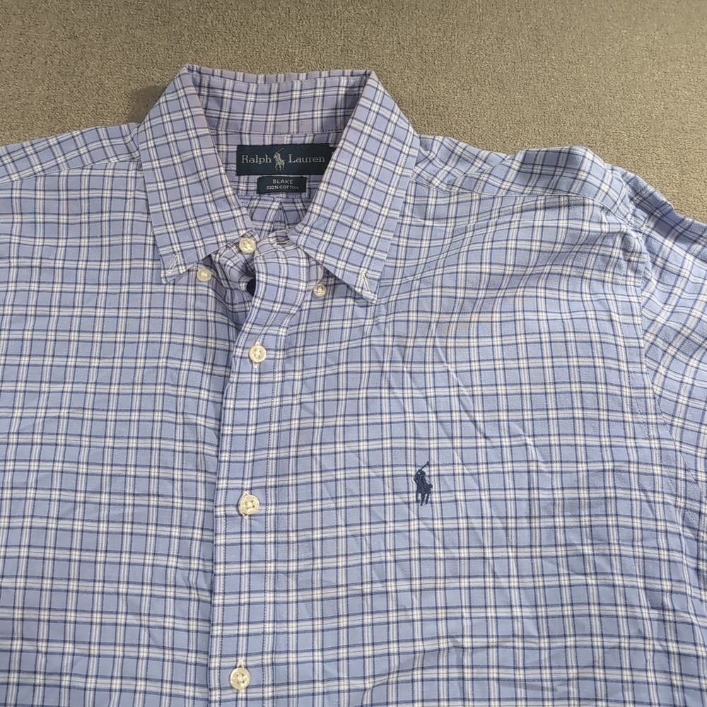 Blue Tag Ralph Lauren Blake Button-Down Shirt Men's‎ L Blue Plaid Short Sleeve